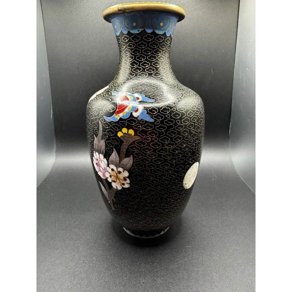Vintage Brass And‎ Cloisonne Vase China - 8